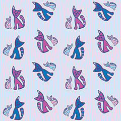 Seamless retro Cats kids pattern wallpaper background in vector