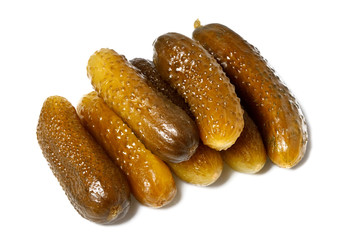 Pickled cucumbers isolated on a white background.