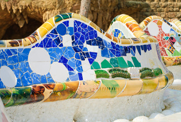 Mosaic bench in Park Guell, Barcelona