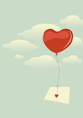Fototapeta na wymiar Love letter tied to a heart-shaped balloon
