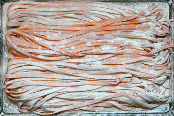 Fresh pasta on tray