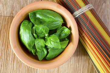 raw pasta with basil
