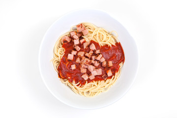 Spaghetti, Tomatensoße und Jagdwurst