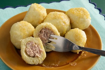 potato dough noodles with grinded meat