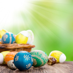 Hand painted easter eggs in basket