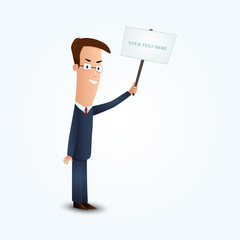 Young business man holding signboard