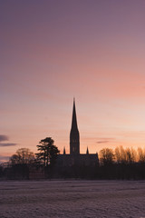 Fototapeta na wymiar Salisbury cathedral on a winter morning