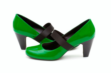 Green Female shoes on white background