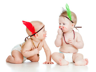 Two funny little children. Isolated on white background