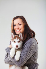 Fototapeta na wymiar girl with puppy