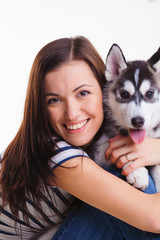 Fototapeta na wymiar girl with puppy