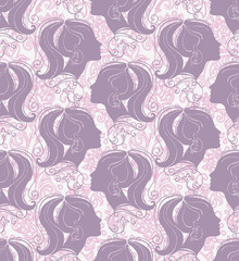 Seamless background with woman silhouettes and flowers