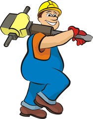 smiling construction worker - in working clothes