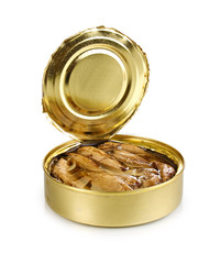 Open tin can isolated on white