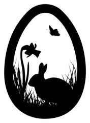 Easter egg with narcissus, Easter bunny, and butterfly