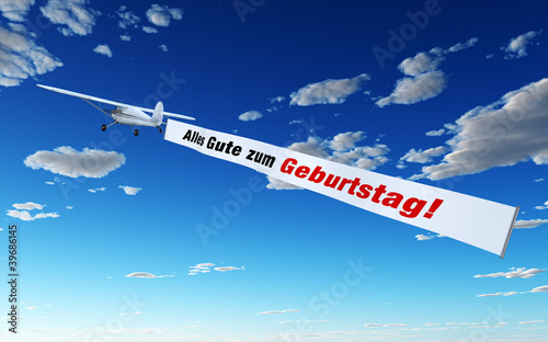 "Flugzeug mit Banner Alles Gute zum Geburtstag!" Stockfotos und
