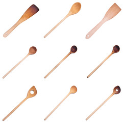 Verschiedenen freigestellte hölzerne Kochlöffel