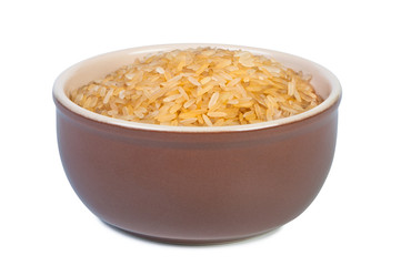 Rice in bowl on white background.