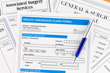 Obraz premium Health Insurance Claim Form with Invoices