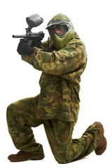 Aiming paintball player