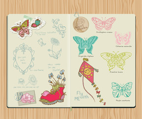 Vector Scrapbook Design Elements - Set of butterflies - hand dra