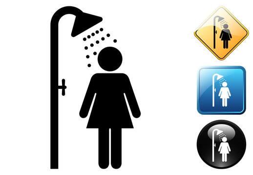 Female shower pictogram and icons