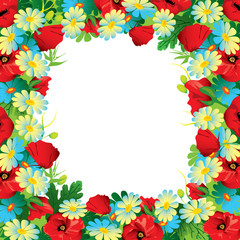Beautiful flowers frame on a white background.