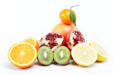 tropical fruits on a white background.
