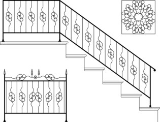 Wrought iron stairs railing, gate, picket