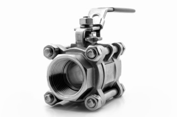 stainless steel ball valve isolated on white background