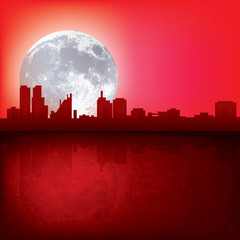 abstract background with silhouette of city and moon