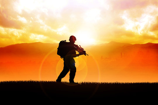 Silhouette illustration of a soldier on the field