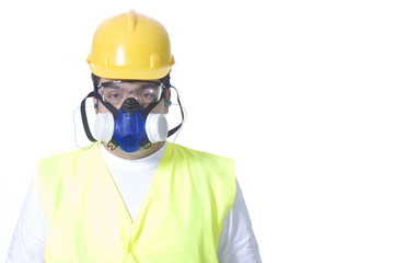 technician wearing safety uniform on white background