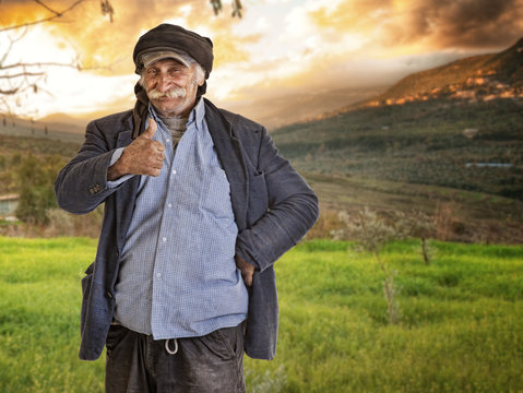 Arabian Lebanese Man / Farmer With Thumbs Up