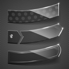 Glass stickers on grey background. Vector illustration.