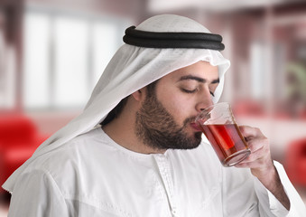 arabian guy drinking tea / aroma tempting beverage scene