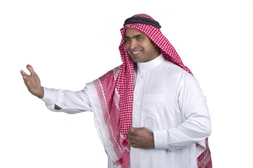 An arab person welcoming isolated on white background