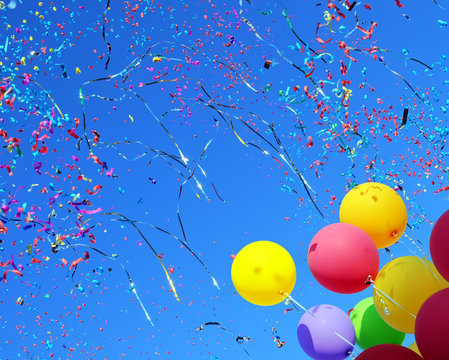 Multicolored Balloons And Confetti