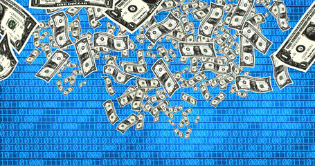 close up shot of American dollar and binary code