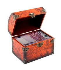 euro money in treasure chest