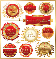 Set of golden quality labels and emblems