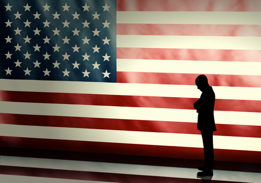 Sad Politician Silhouette On American Flag