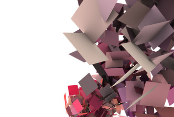 3d render of explosion in pink red purple fragmented pieces
