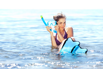 Girl with snorkel gear