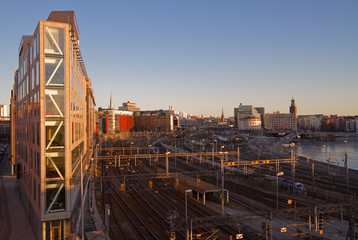 Traintracks and buildings at Norra Bantorget in Stockholm.