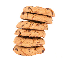 Pile of chocolate chip cookies isolated
