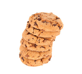 Pile of chocolate chip cookies isolated