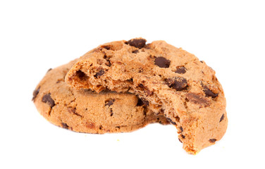 Pile of chocolate chip cookies isolated