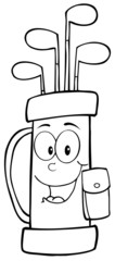 Outlined Golf Bag Cartoon Character