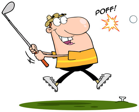 Happy Golfer Hitting Golf Ball